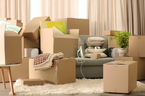 Packed boxes and household items loaded into a removal van