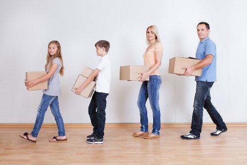 Office furniture and equipment prepared for a West Kensington business move